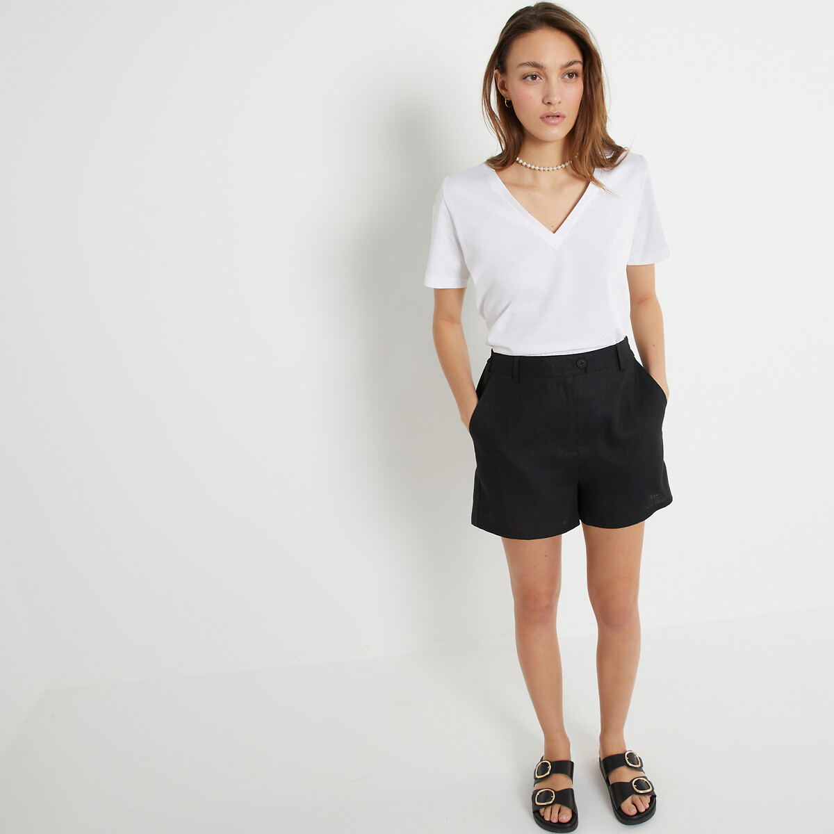 COLEÇÃO LA REDOUTE<br>Camiseta folgada com decote em V e mangas curtas