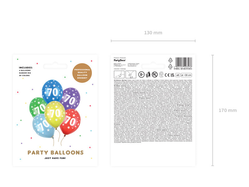 Ballonnen 70 Jaar Gekleurd Metallic 30cm 6st