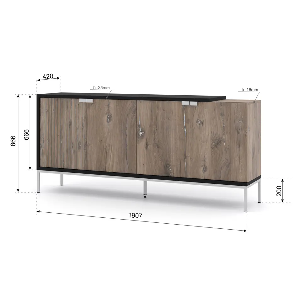 TOLEDO dressoir 190 cm 4D flagstaff eiken