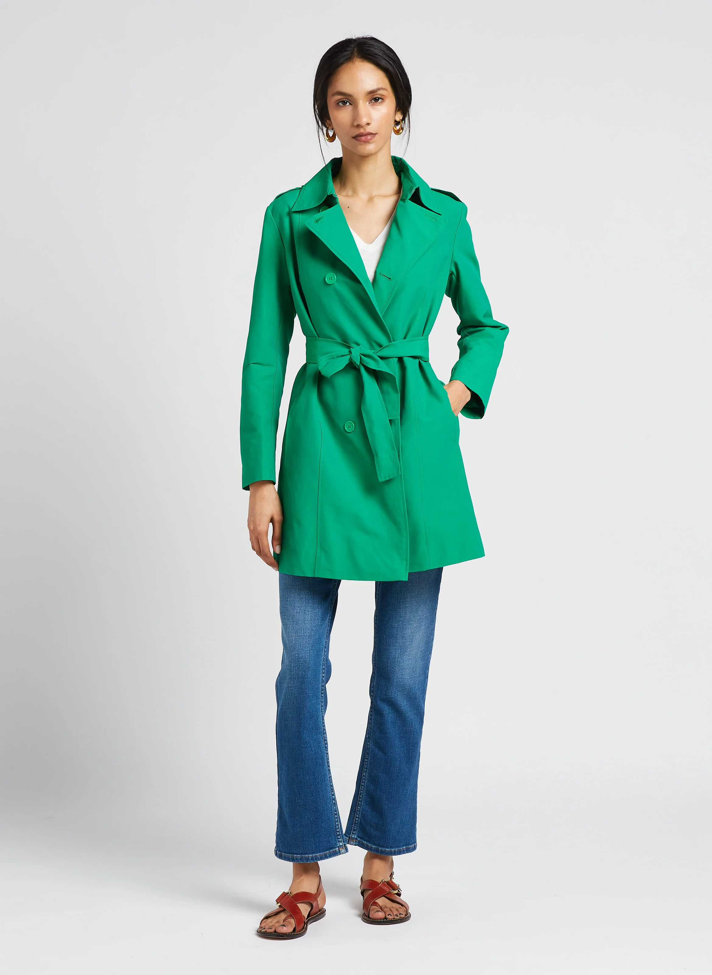 MILOVE - Trench droit à col classique en coton mélangé| Vert