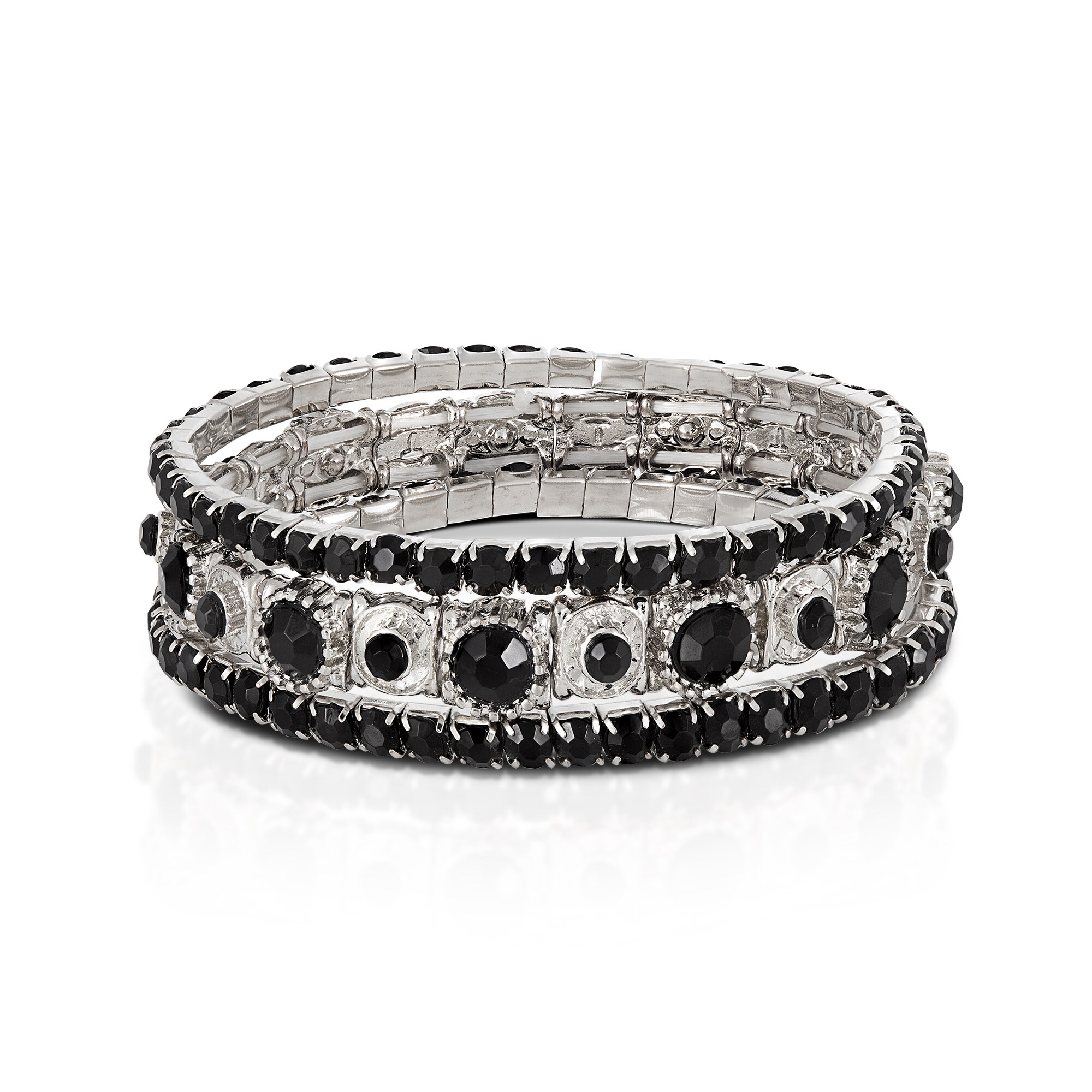 Steuer Modeschmuck Armband Set aus 3 Strecharmbändern rhodiumf.-schwarz