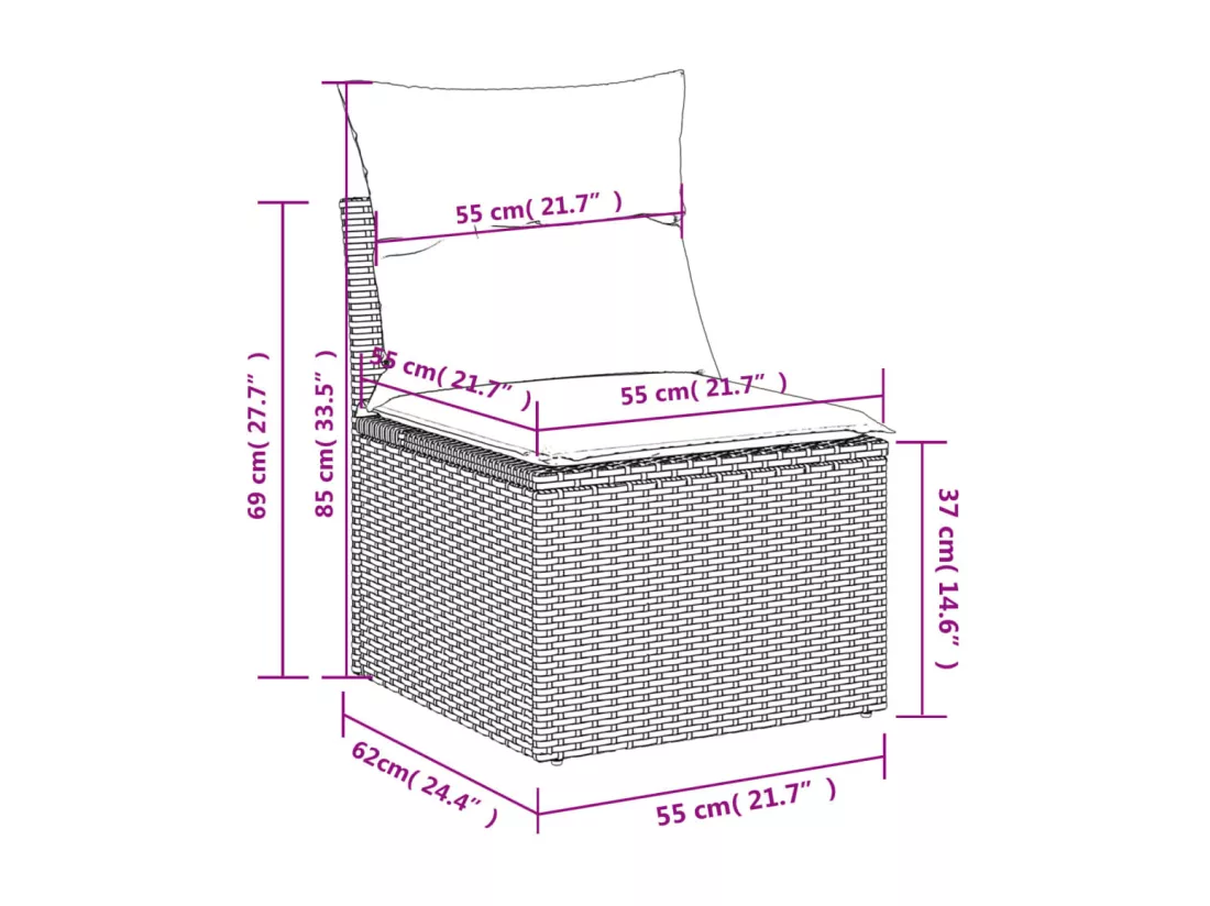 Canapé de jardin sans accoudoirs coussins beige résine tressée