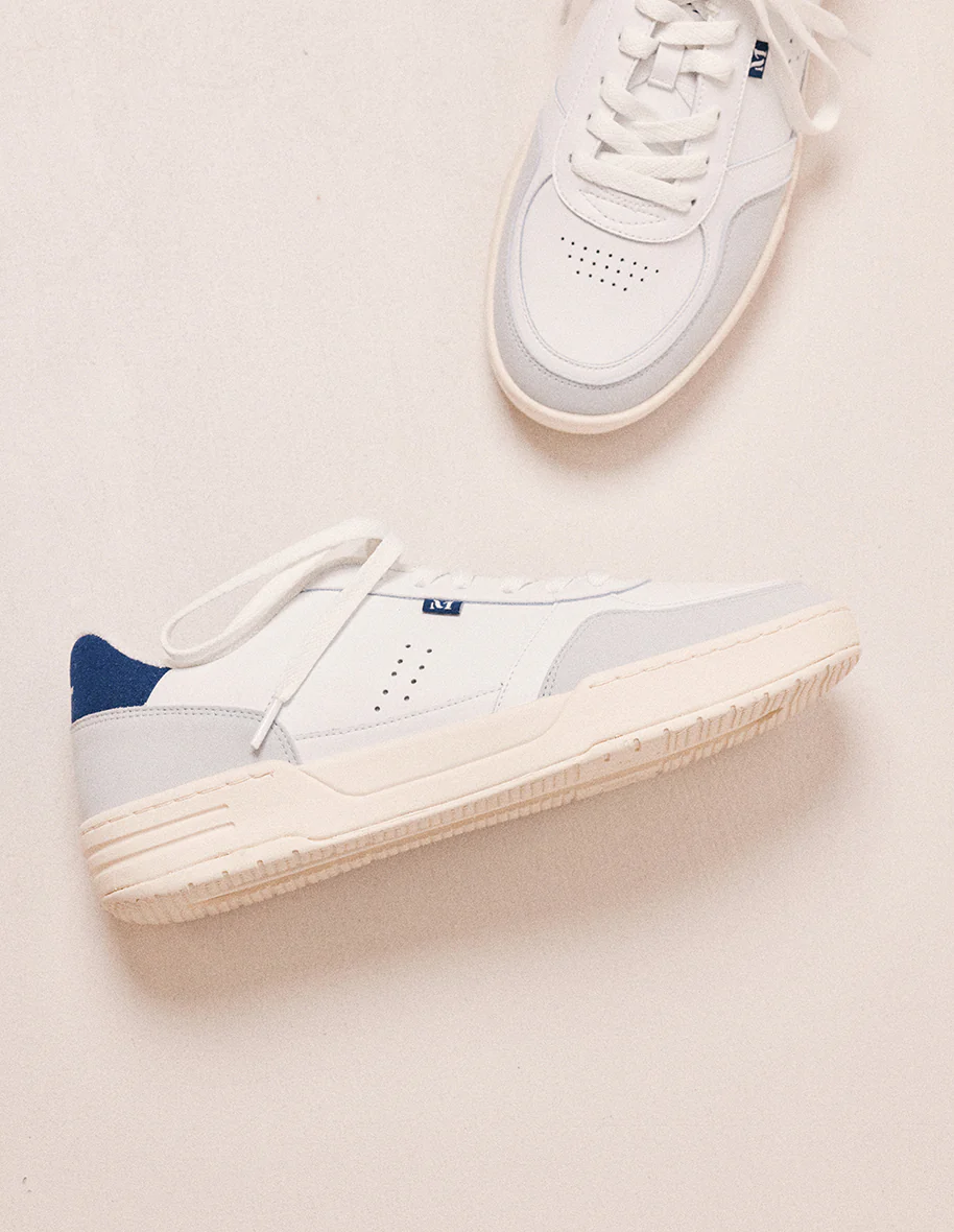 Baskets basses Mael - Cuir recyclé et suède vegan blanc marine