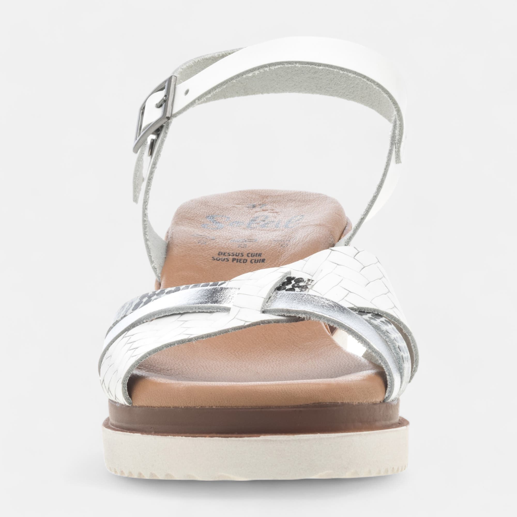 Sandales à talon compensé Femme en cuir blanc