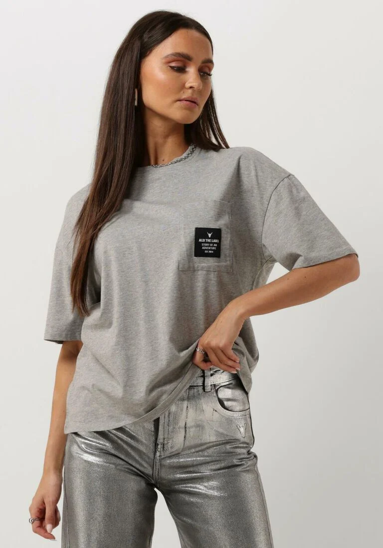 ALIX THE LABEL lichtgrijze alix the label t-shirt ladies knitted label t-shirt