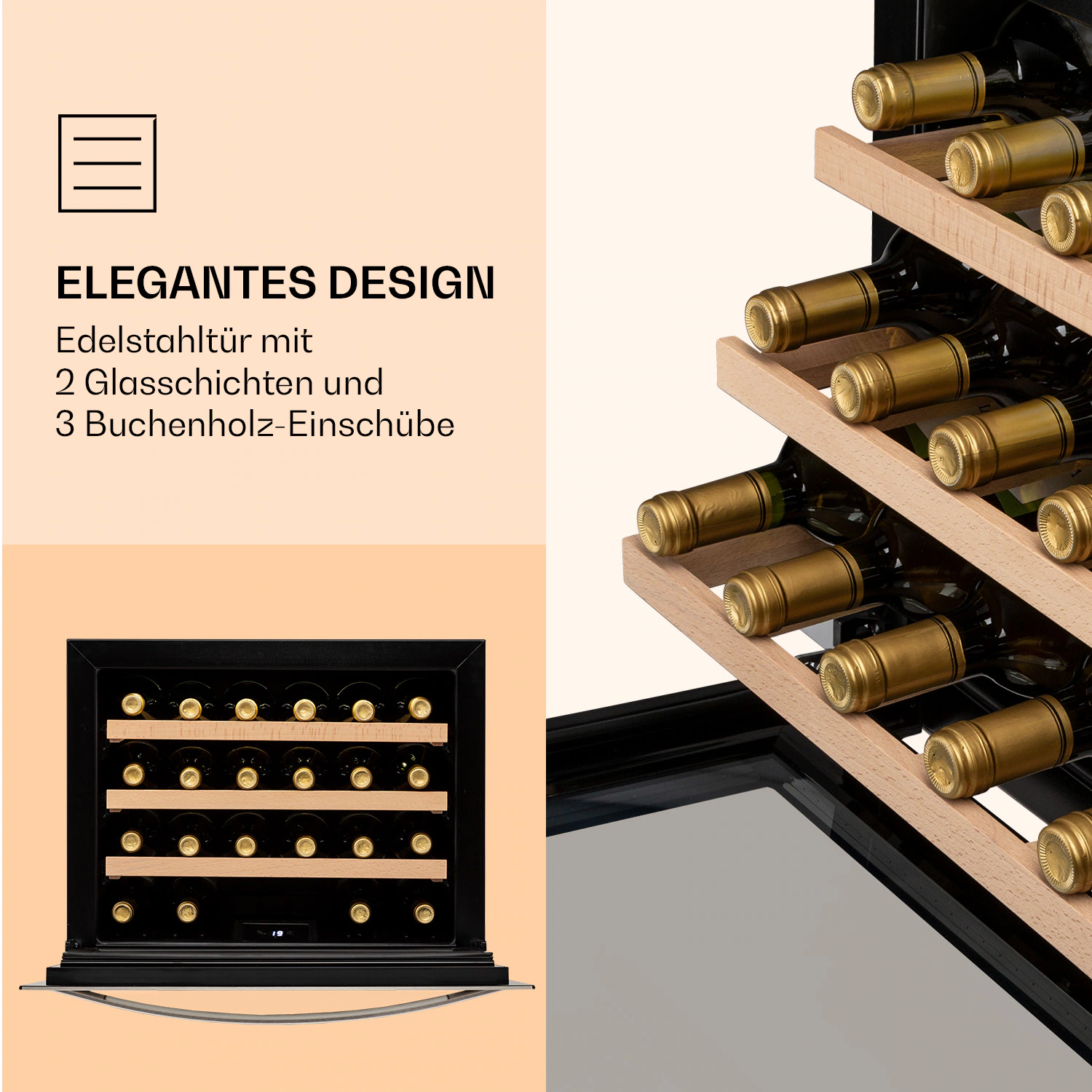 Vinsider 24 Built-In Uno Weinkühlschrank Einbaugerät 1 Zone 24 Flaschen Edelstahl
