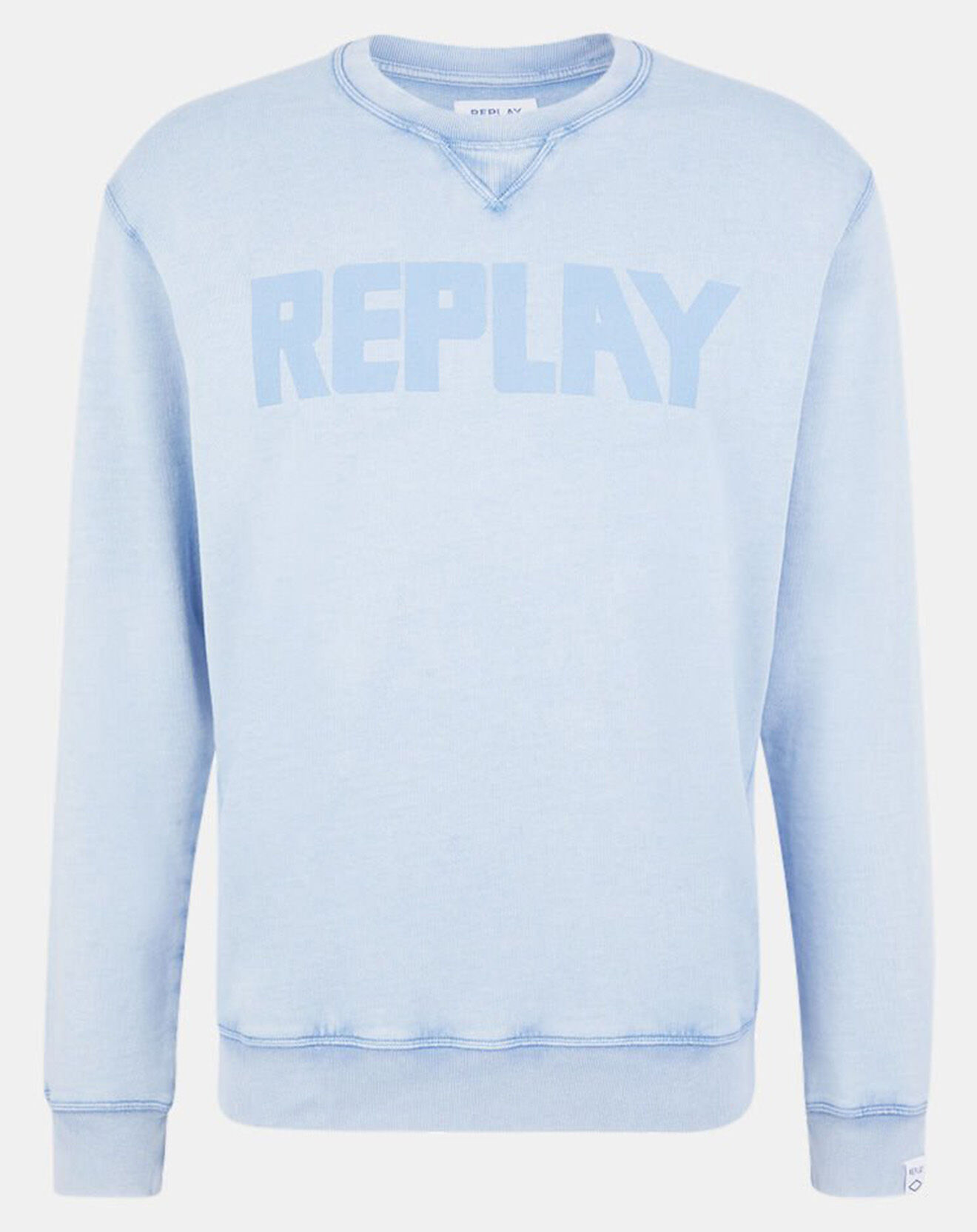 Replay Sweat 100% Coton Bio logo central bleu ciel