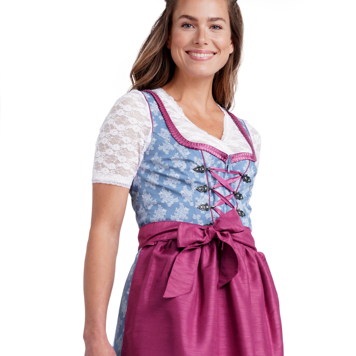 Gina Benotti Damen Dirndl mit floralem Muster blau / dunkelrosa