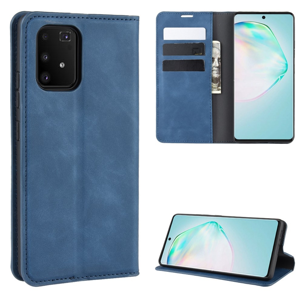 Samsung Galaxy S10 Lite Vintage Leder Tasche Flip Cover Fashion Design - Dunkelblau (Matt)