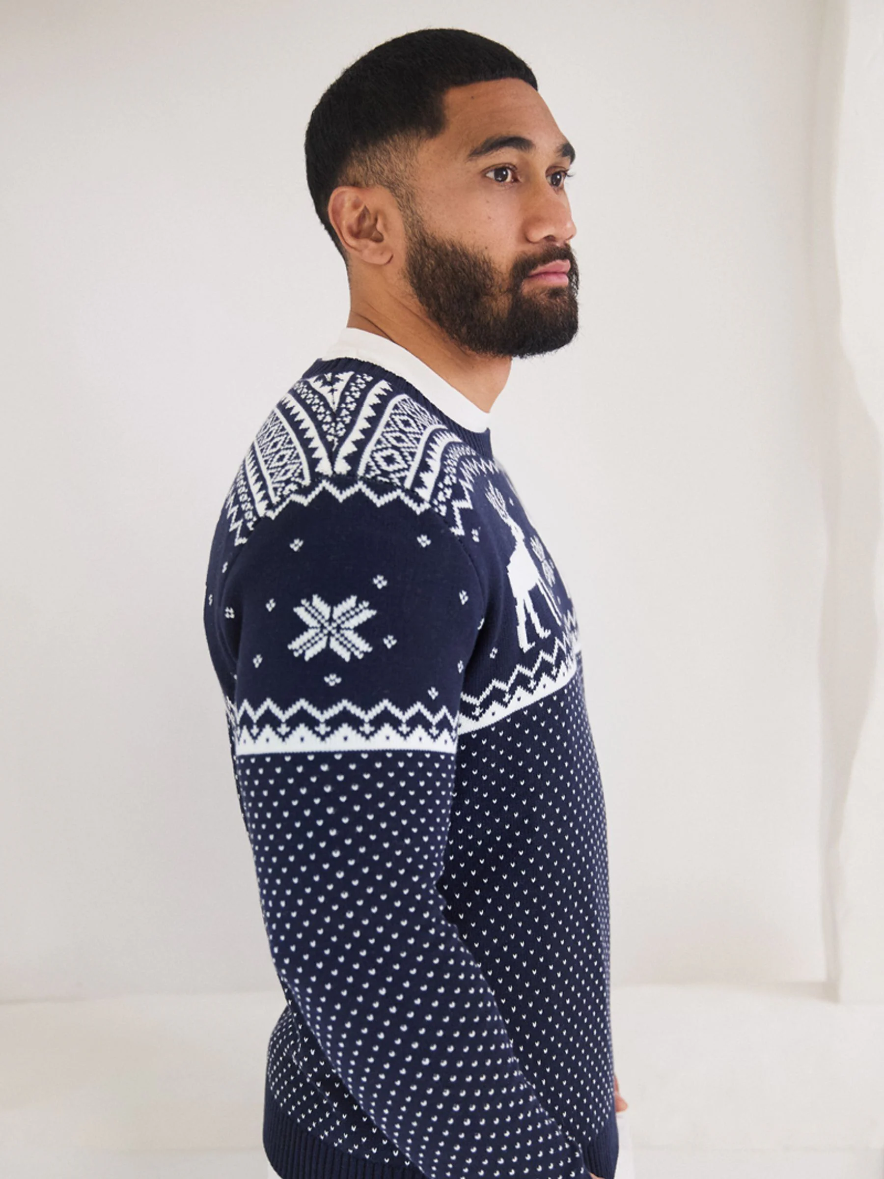 Marineblauw - Kerstmis rendiertrui met Fairisle-patroon
