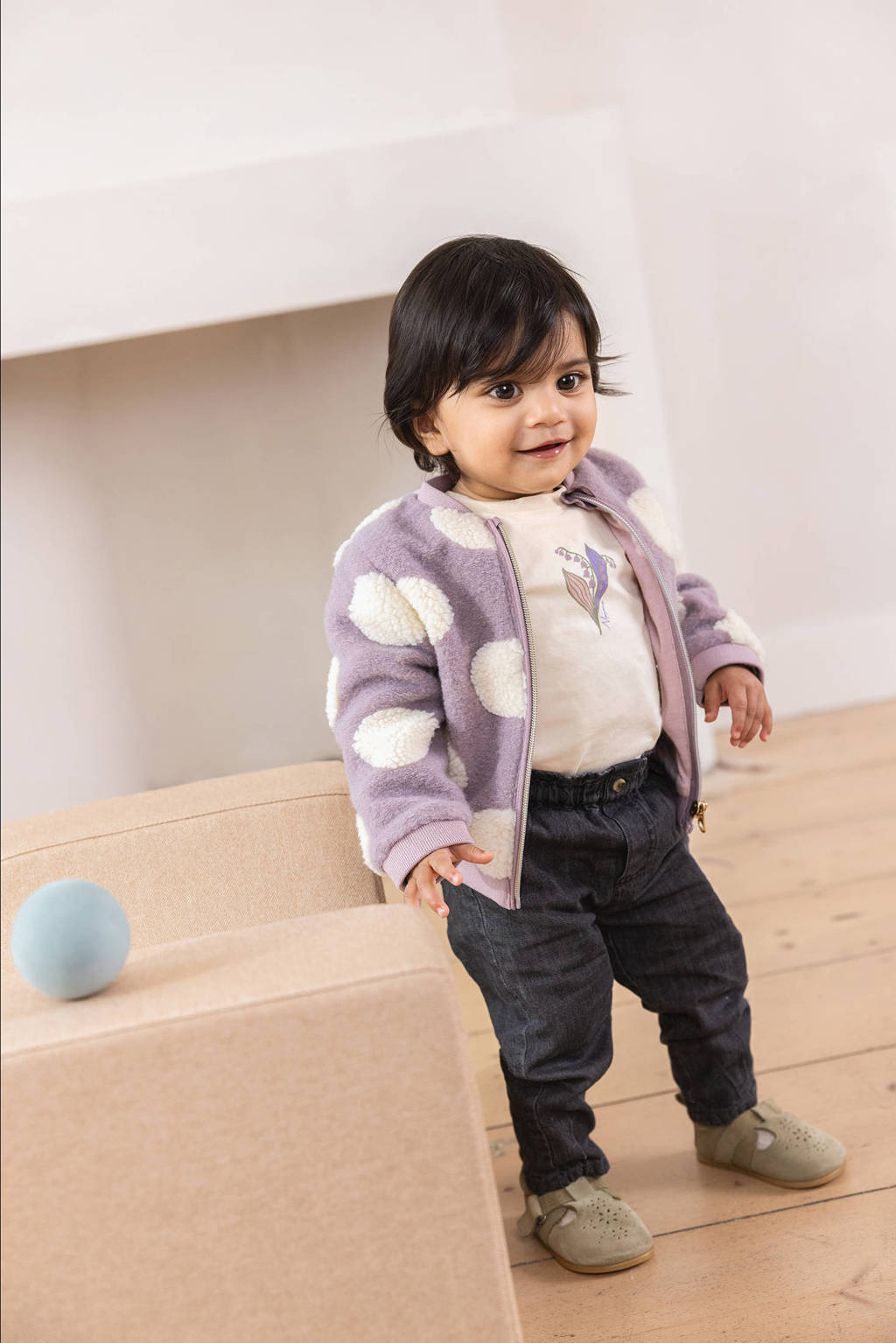 Noppies baby fleece vest Fernie met stippen lila/wit