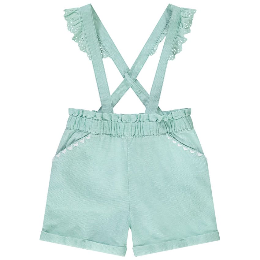 Short à bretelles volantées en broderie anglaise pour bébé fille - Bleu