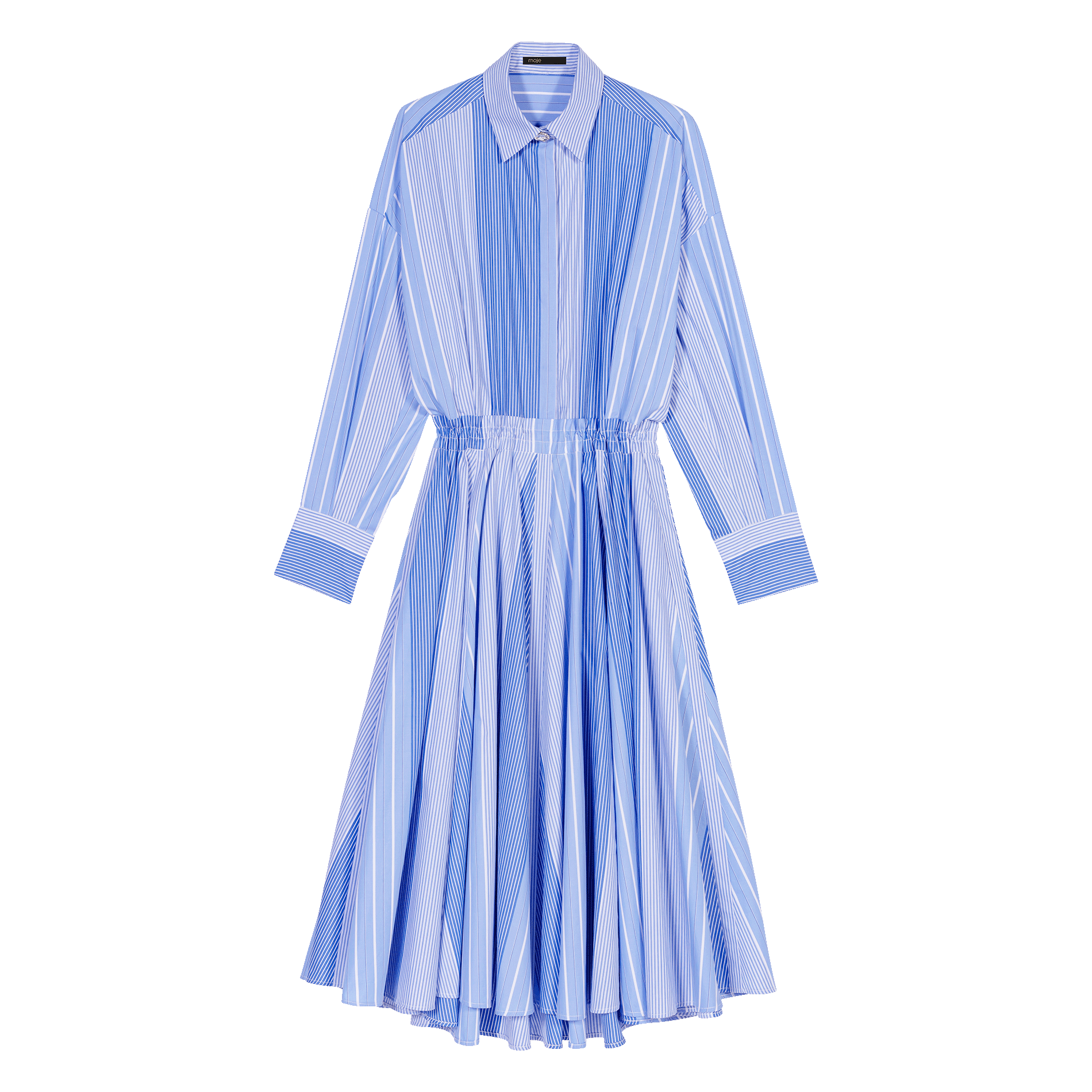 Robe midi col classique rayée en coton | Multicolore