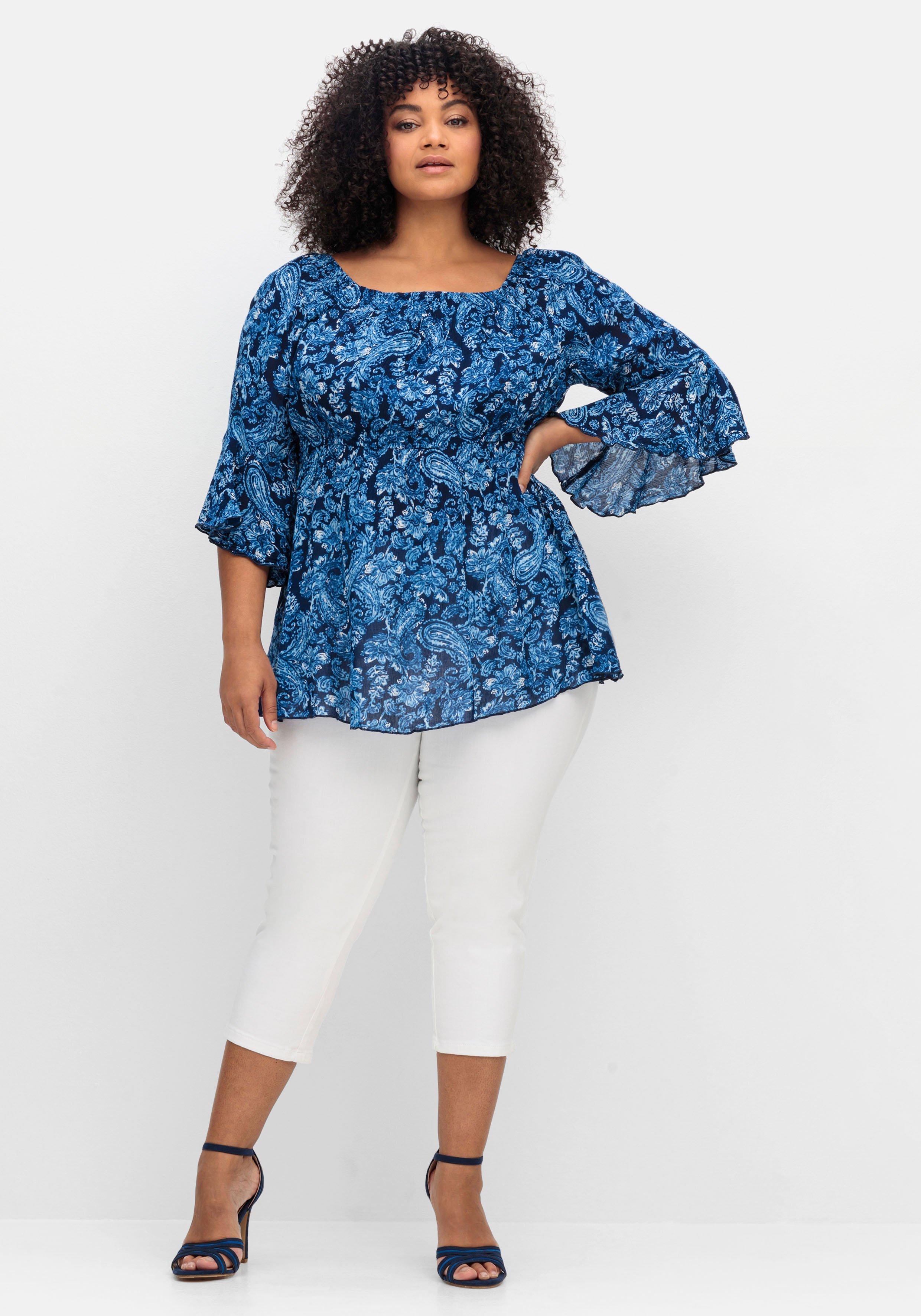 Tunika mit Blumenprint und Volantärmeln