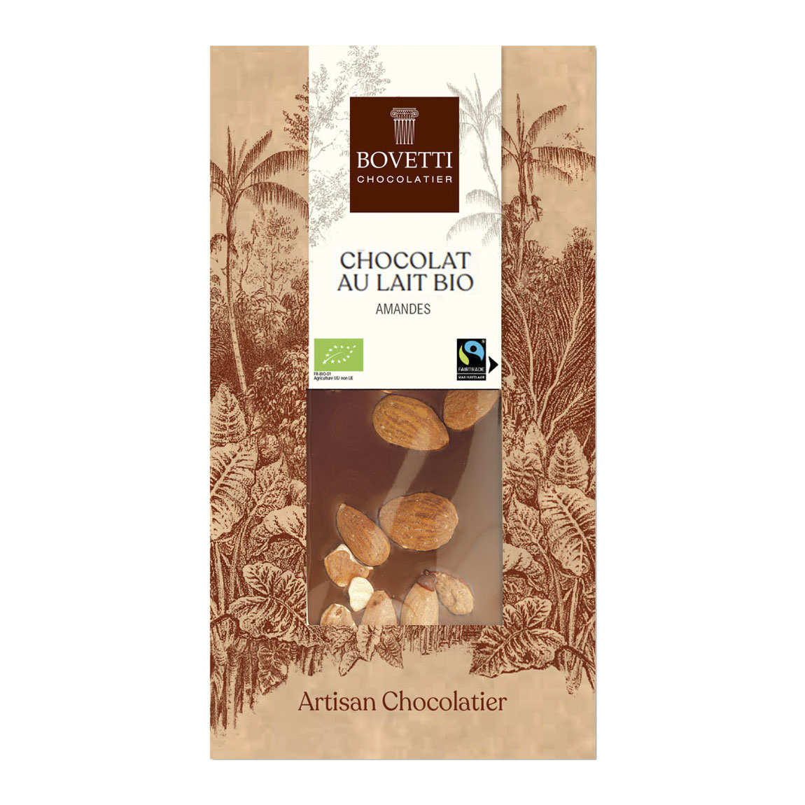 Tablette de chocolat au lait 39 % et aux amandes bio