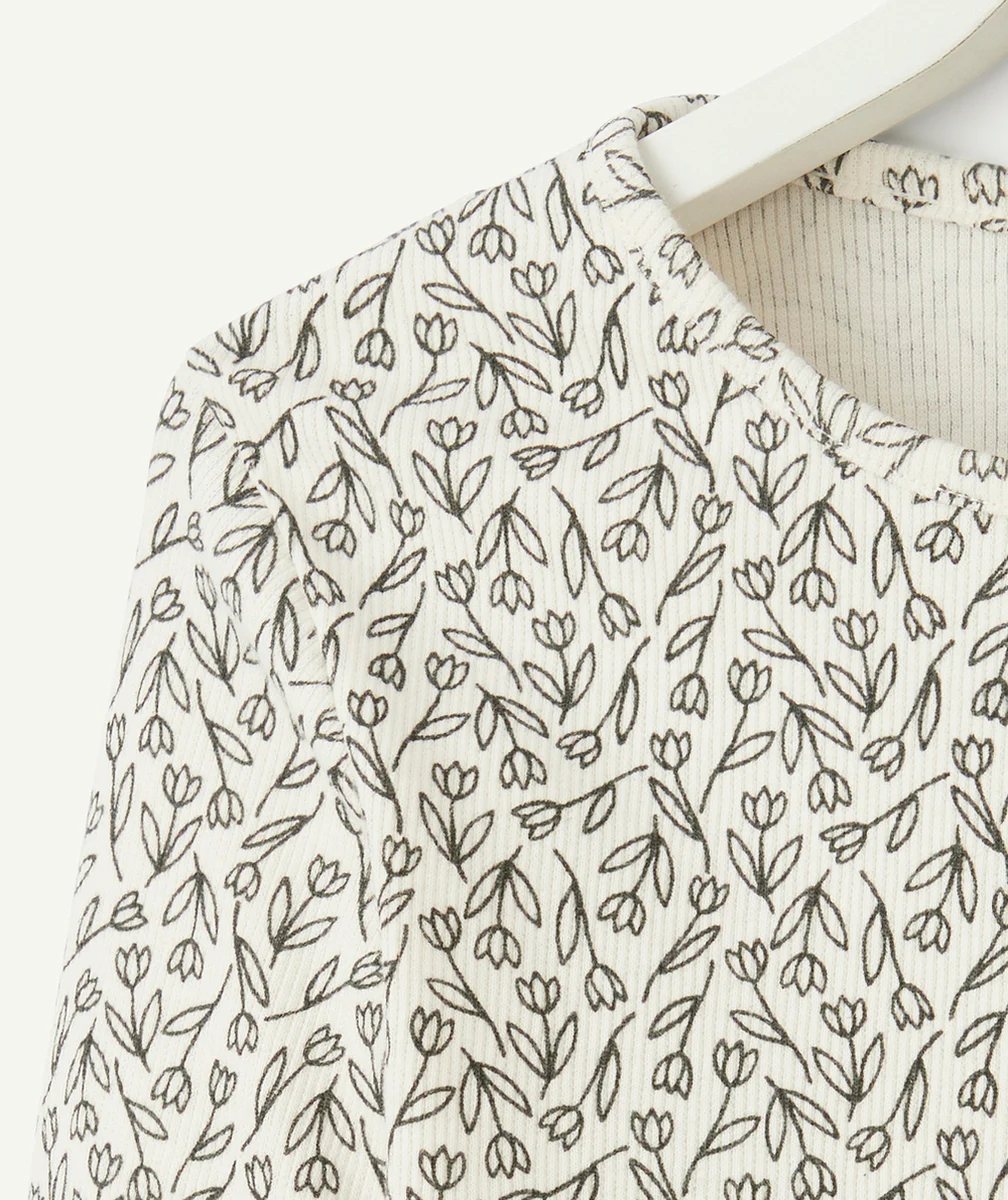 T-SHIRT MANCHES LONGUES FILLE EN COTON BIO CÔTELÉ AVEC IMPRIMÉ FLORAL