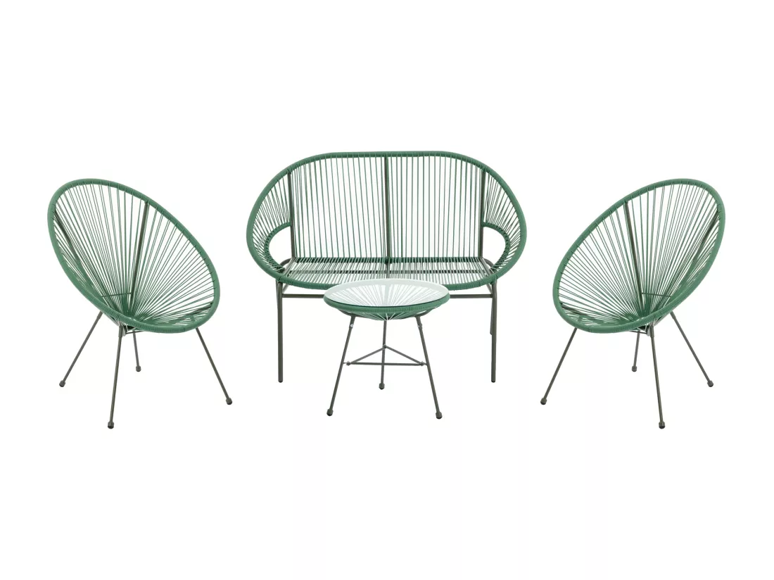 Salon de jardin en fils de résine tressés : 2 fauteuils, un banc et une table - Kaki - ALIOS III de MYLIA