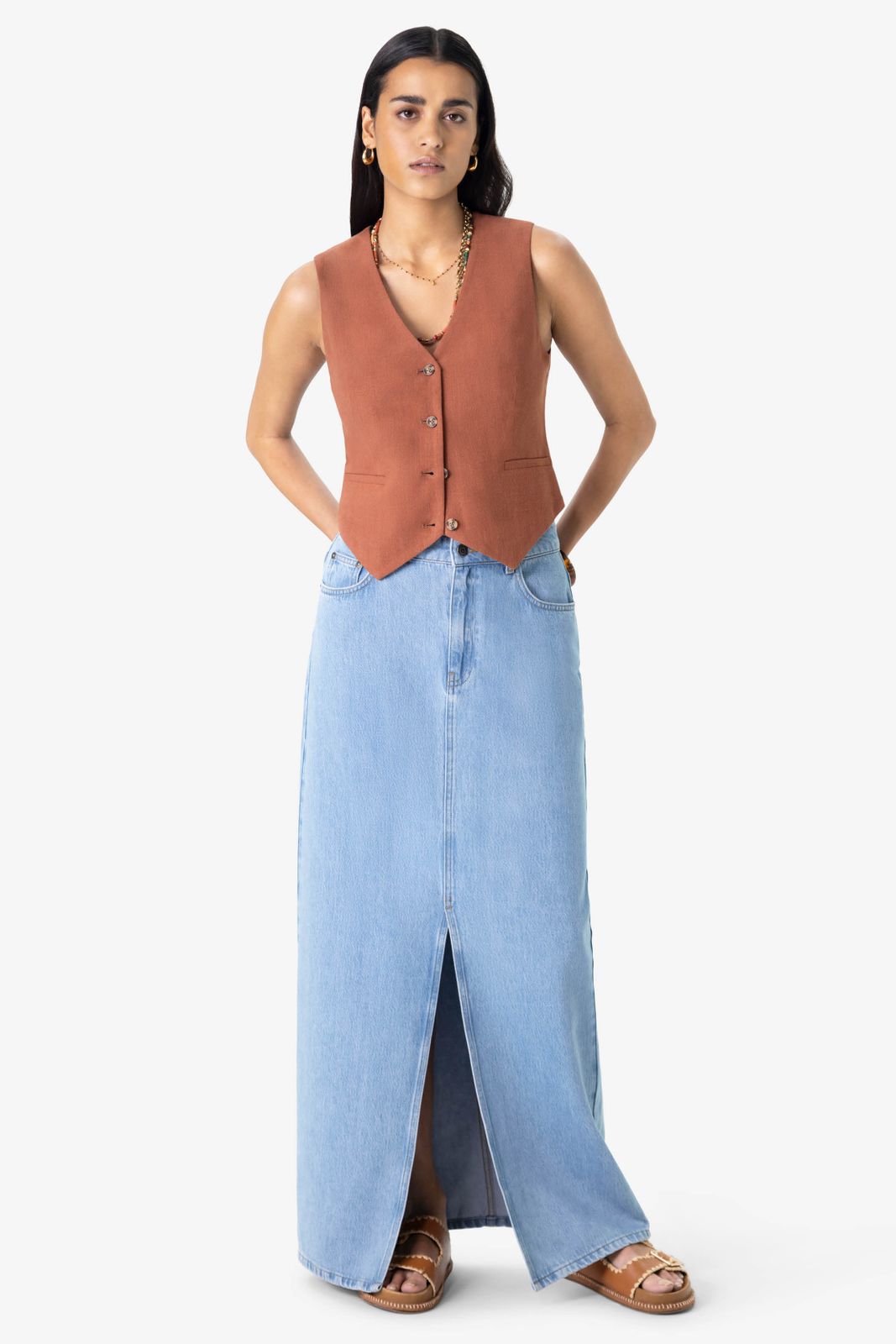 Bruin linnen gilet
