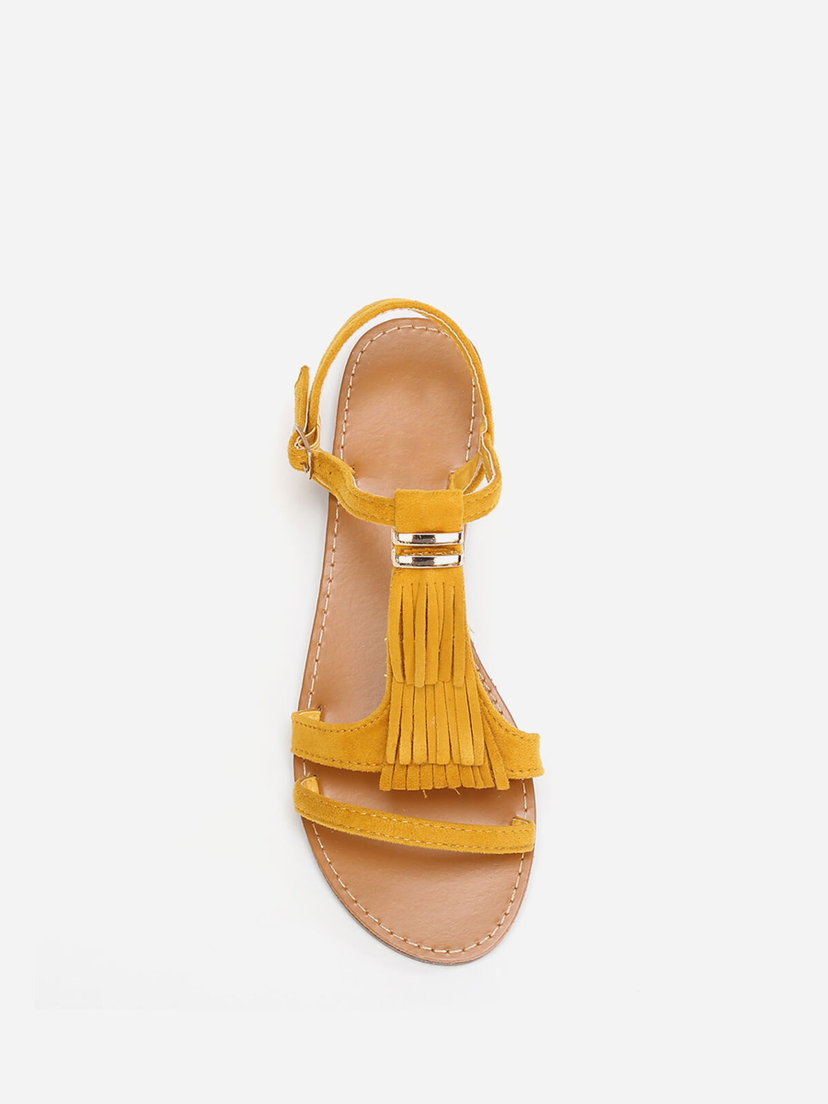 Sandales en suédine avec franges- Jaune