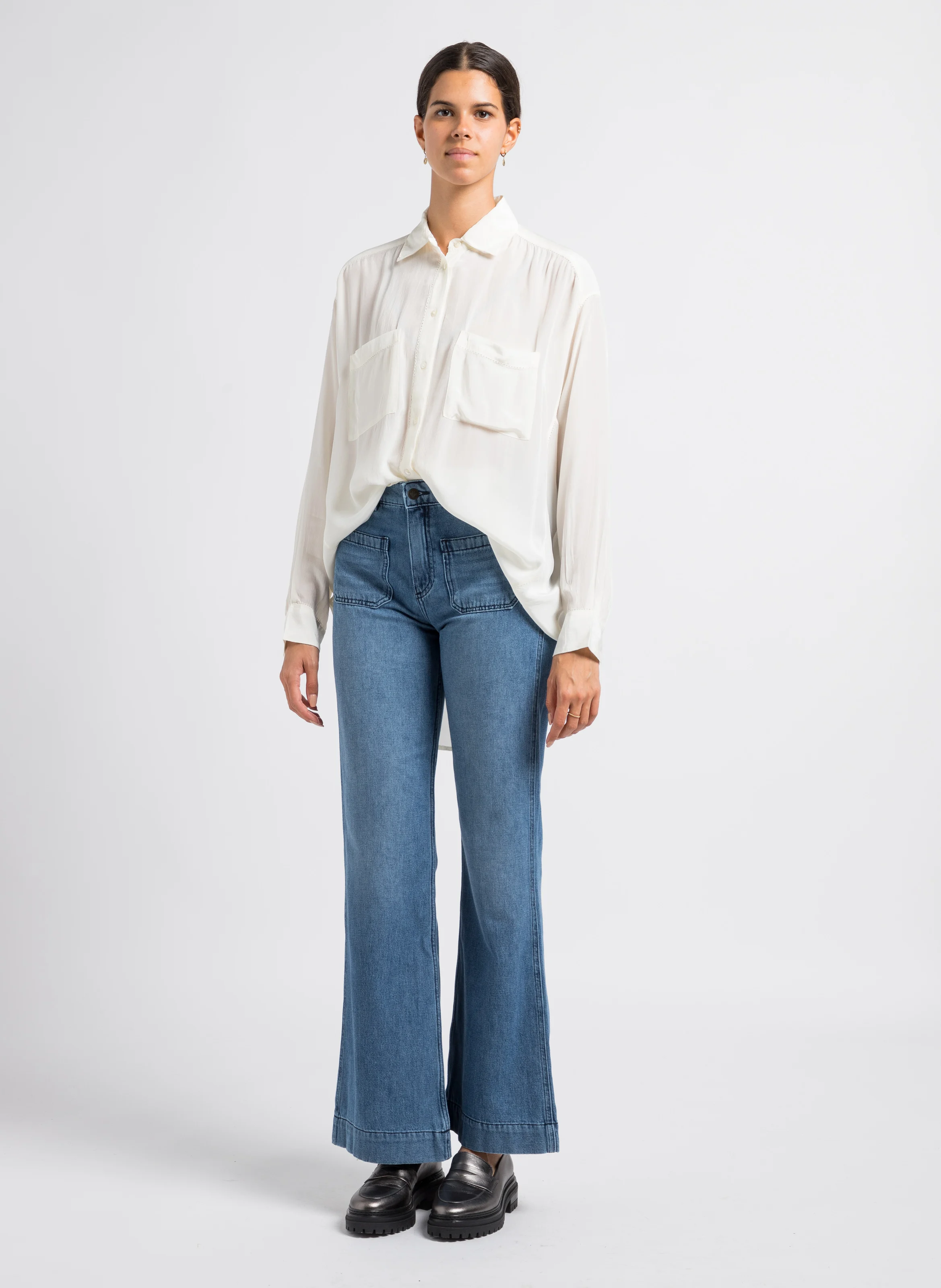 EMILIAN - Jean droit taille haute en coton | Bleu