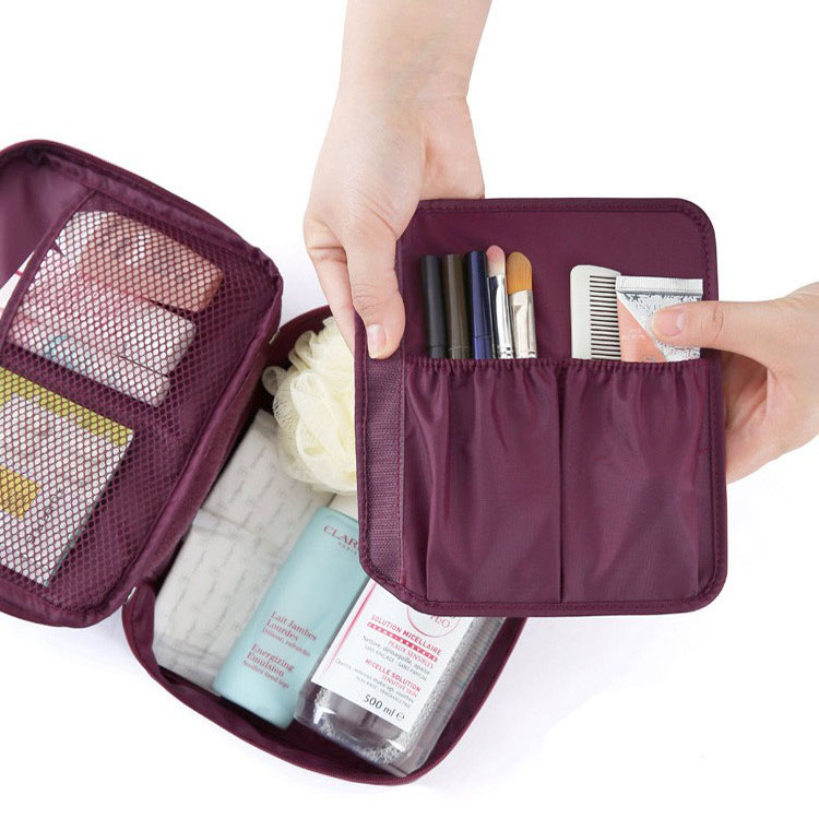 (21x17x8cm) Kosmetik Make Up Tasche Necessaire Organizer Bag mit abnehmbarem Innenfach - Grau