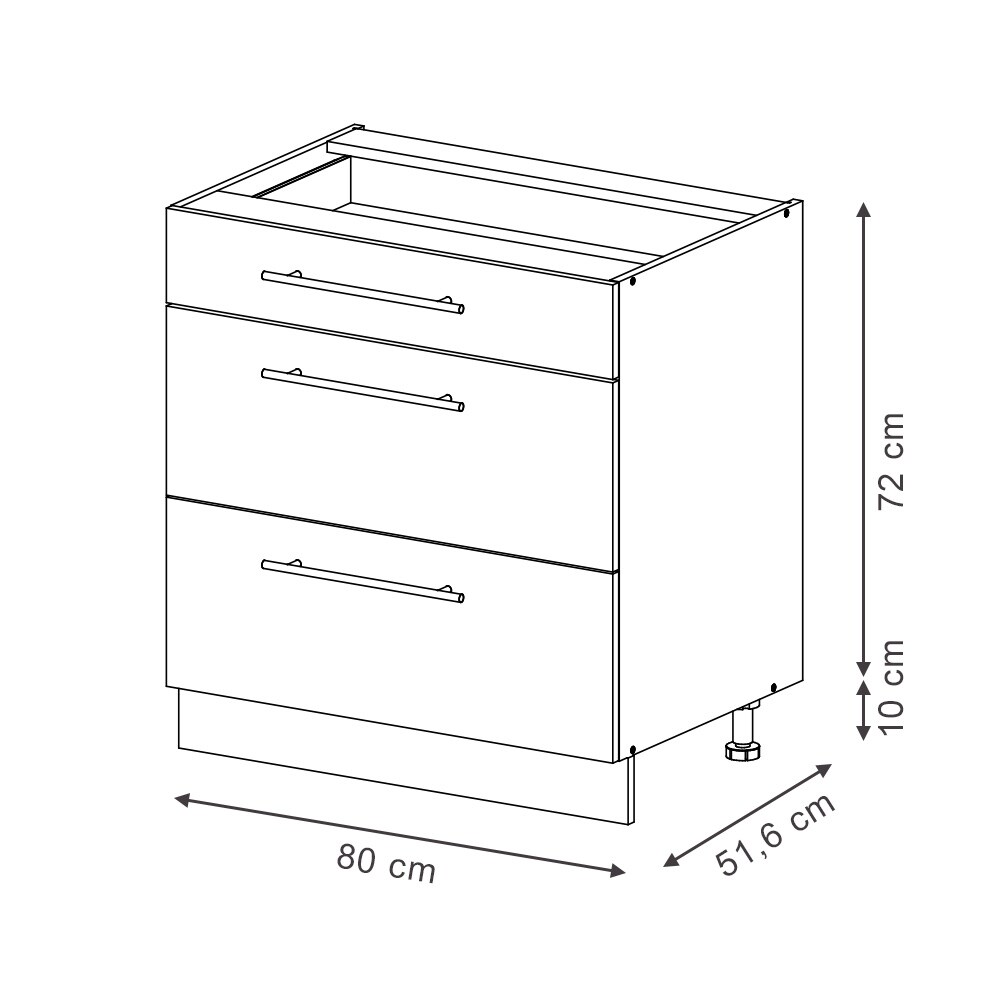 Vicco Schubladenunterschrank Fame-Line Eiche Dunkelblau Hochglanz 80 cm mit Arbeitsplatte Anthrazit