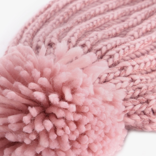 Gebreide meisjes muts met pompon roze