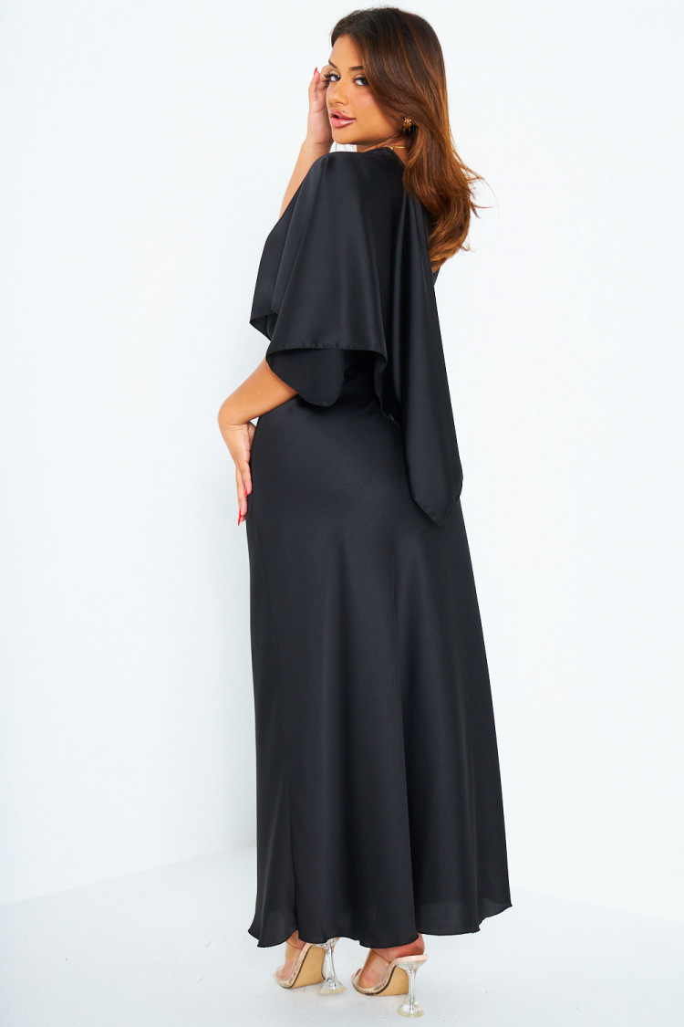 Ensemble 2 pièces robe + poncho satiné noir