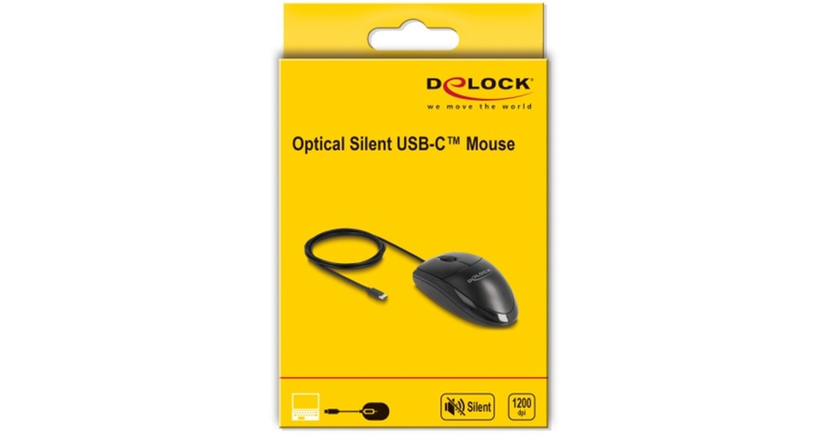 DeLOCKOptical USB Type-C Desktop Mouse – Silent  (Zwart, 1200 dpi)