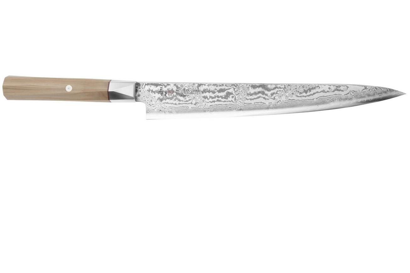 Mcusta Zanmai Sujihiki ZBX2-3010DS, 33-Layer Damascus/VG10, Hinoki Handle, Knivesandtools Exclusive, vleesmes, 24 cm