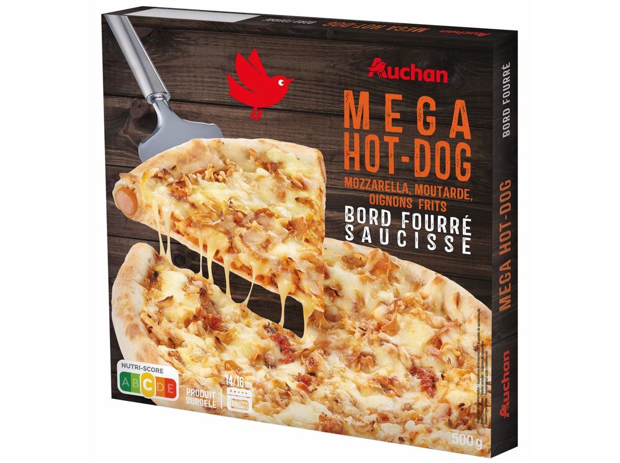 PIZZA MEGA HOT-DOG AUCHAN REBORDO RECHEADO SALSICHA 500G
