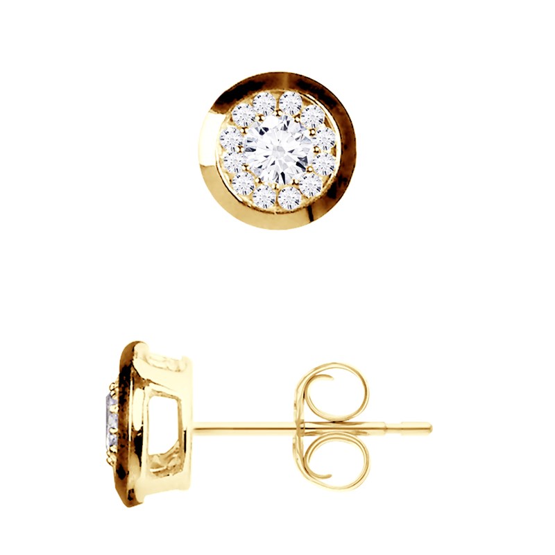 Boucles d'Oreilles Solitaire Diamants 0,50 Cts Serti illusion Or Jaune 18 Carats