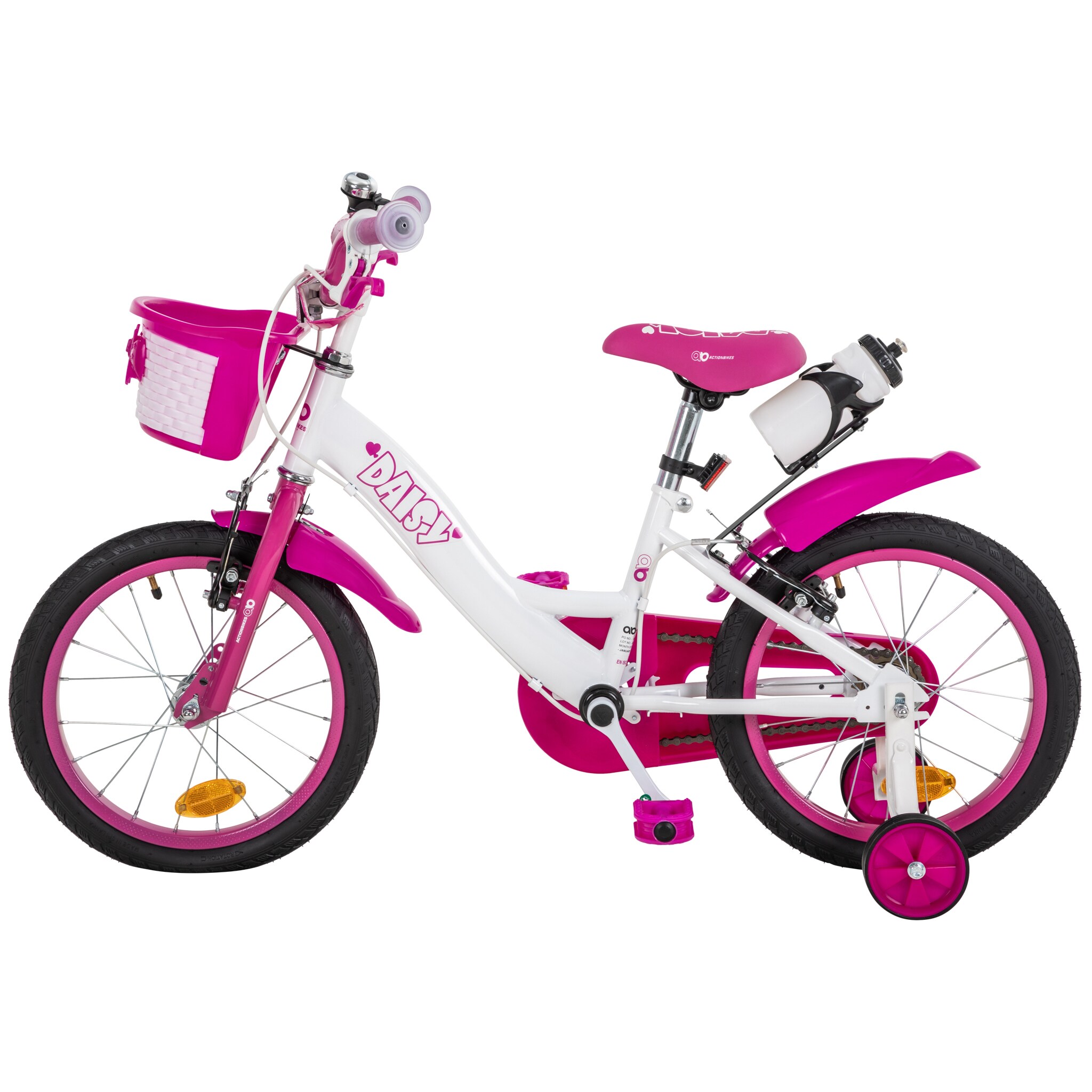 Actionbikes Kinderfahrrad Daisy 16 Zoll, pink, Stützräder, Korb, V-Brake-Bremsen, Antirutschgriffe (East)
