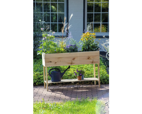Verhoogd tuinbed op palen, inclusief plank en folie, 117 x 40 x 78 cm, natuurlijke afwerking