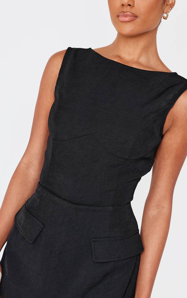 Noir Combi-short Jupe-short Sans Manches Avec Détail De Poches En Tissu Tissé