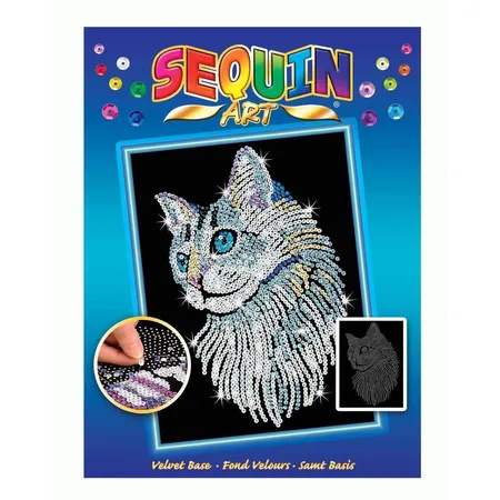 Mammut Sequin Art Blue Weiße Katze, ca. 36 x 27 cm