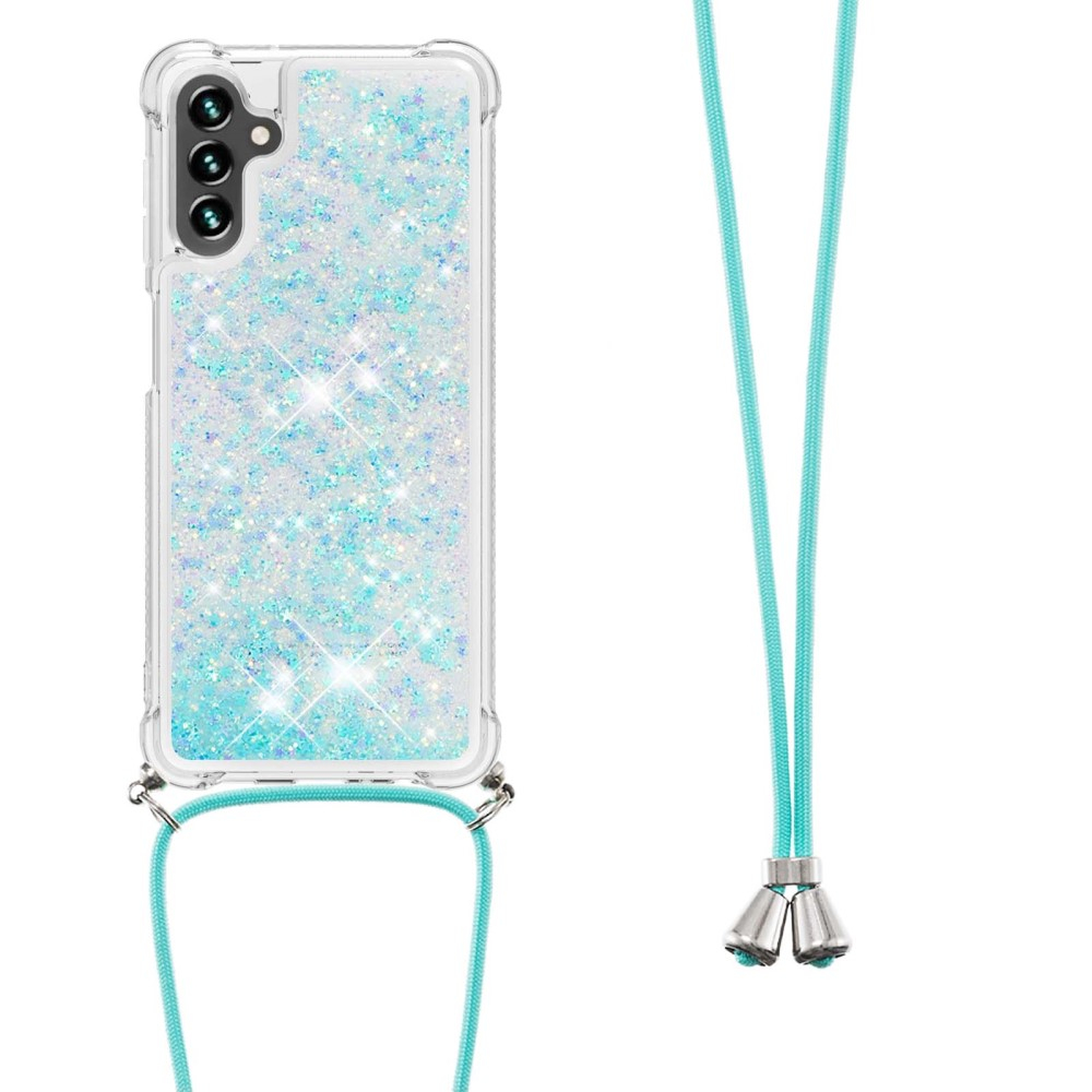 Samsung Galaxy A54 5G Necklace Gummi Hülle Liquid Glitzer   Handykette (130cm) - Türkis