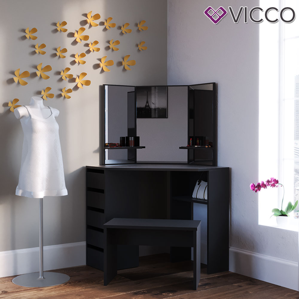 VICCO Universalhocker Bank schwarz - Frisiertisch Kommode Spiegel