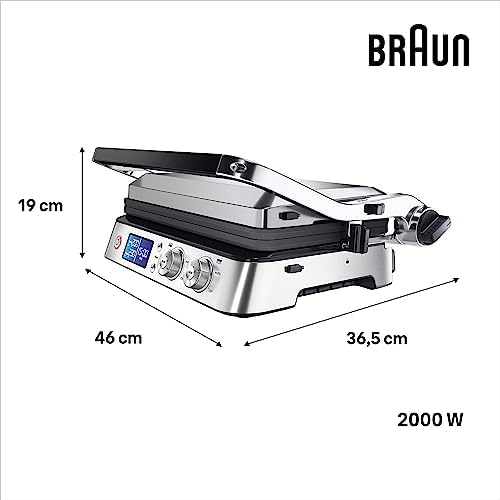 Braun MultiGrill 9 CG 9047, Appareil Panini Électrique avec Plaques de Grillage, Cuisson, Gaufres, 2 Thermostats Indépendants, 3 Positions Cuisson, Plaques Lavables au Lave Vaisselle, 2000W, Noir/Inox : Cuisine et Maison