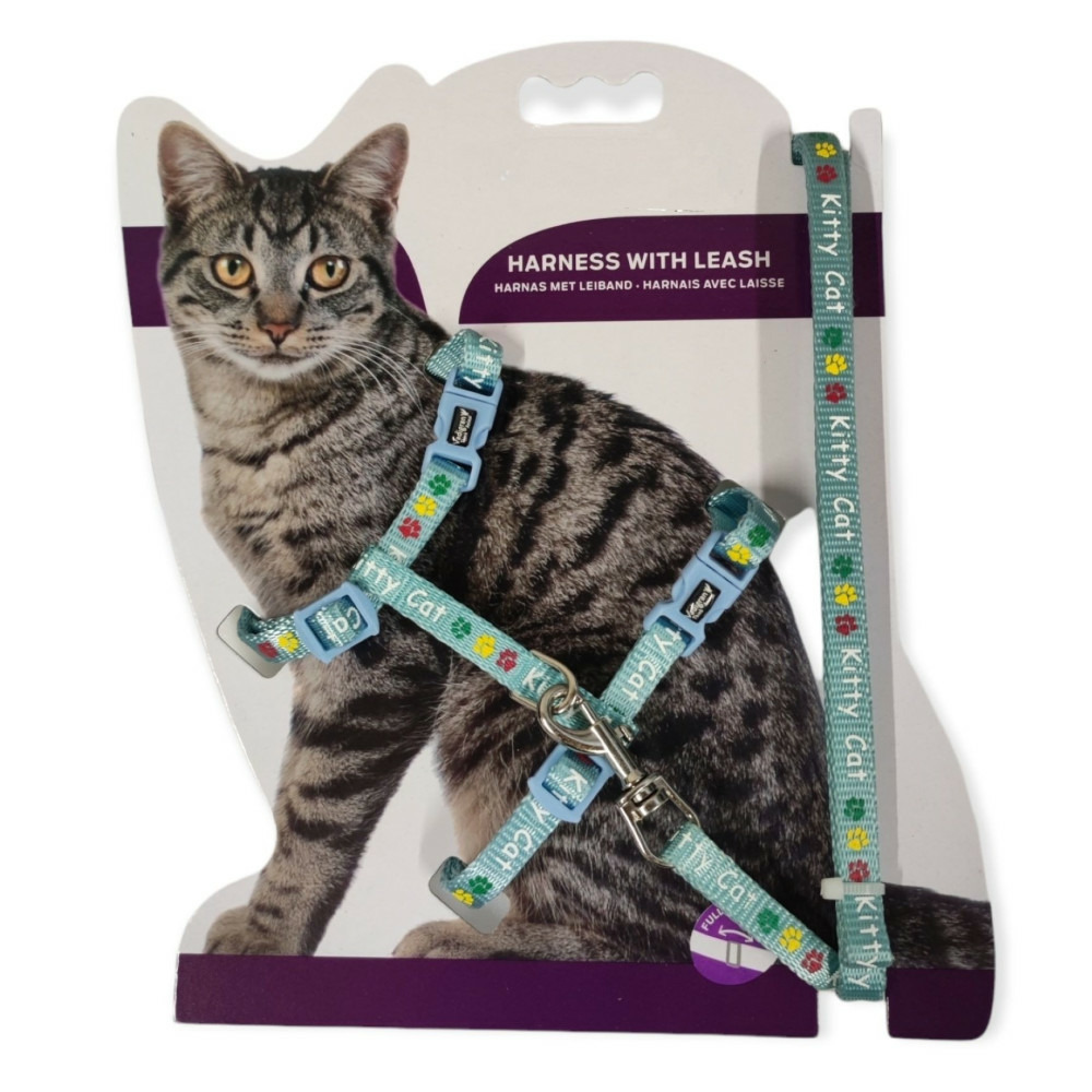 Harnais avec laisse kitty cat bleu, 1.20m, pour chaton.