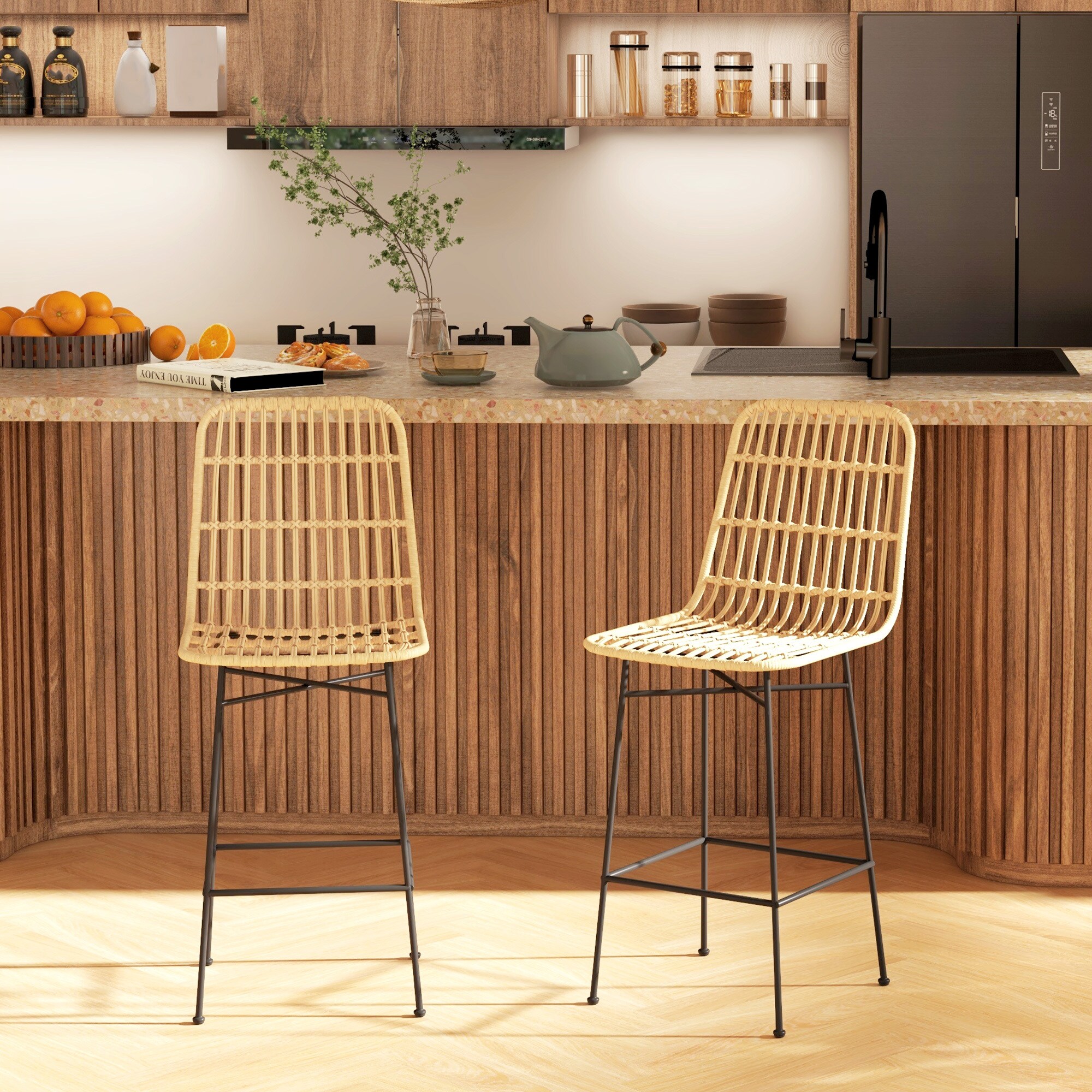 HOMCOM Barhocker mit offenem Sitzgeflecht gelb 45L x 53,5B x 105H cm