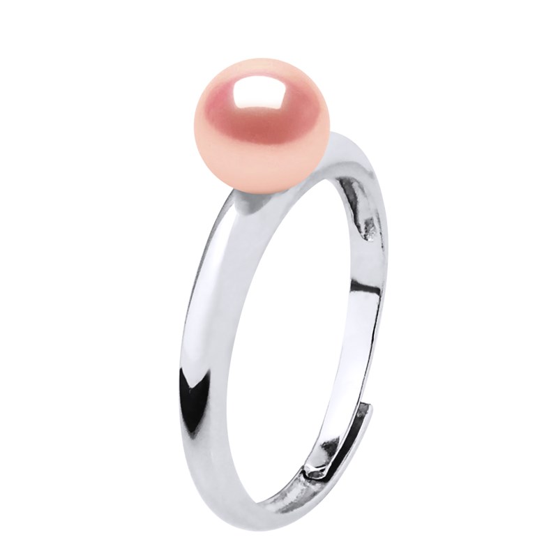 Bague Ajustable Jonc Perle d'Eau Douce Ronde 6-7 mm Rose Argent 925