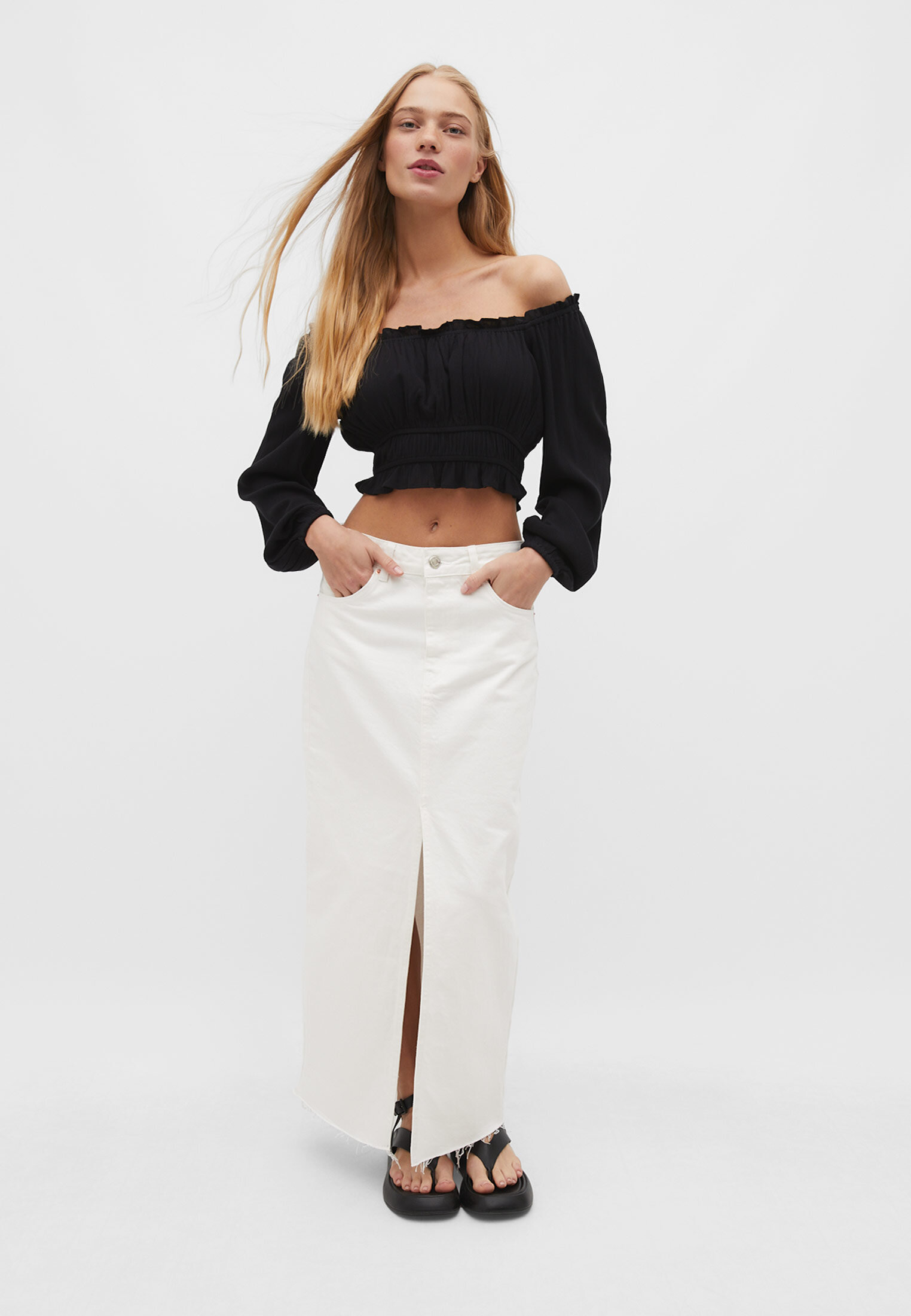Blusa de crepe com detalhe elástico