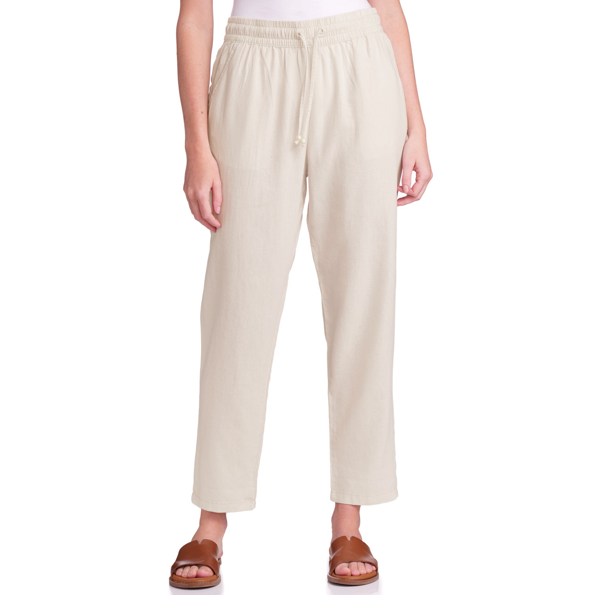 Gina Benotti Damen Leinen-Hose mit Elastikbund beige