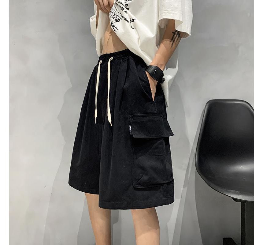 Acrius - Effen cargoshorts met trekkoordtaille