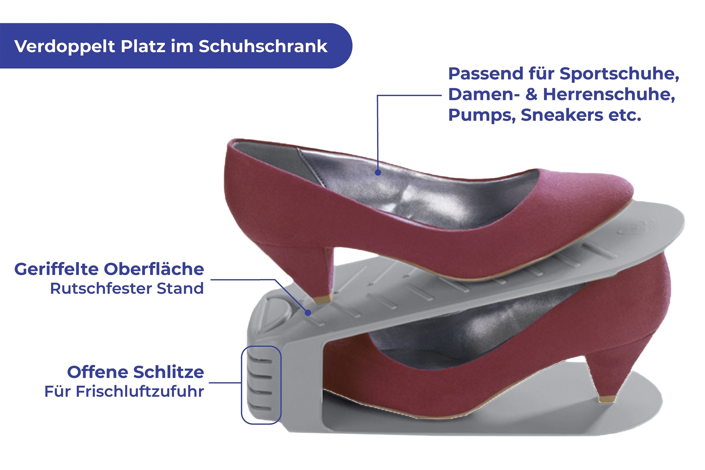 Maximex Schuhstapler »4er« Set, 4 Stk. tlg. Schuhhalter, 50 % mehr Platz im Schuhschrank, Kunststoff, 4-teilig
