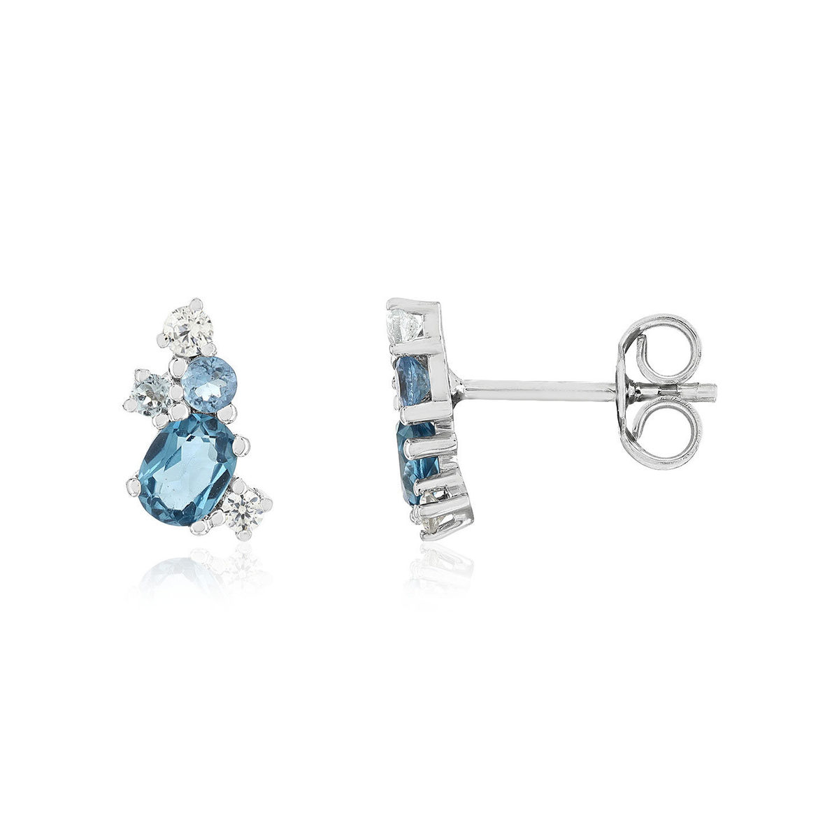 Boucles d'oreille or 375 blanc blanc topaze bleues