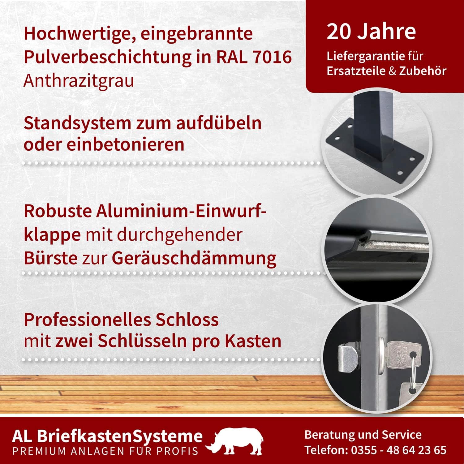 AL Briefkastensysteme 1er Standbriefkasten Anthrazitgrau RAL 7016 mit Klingel als 1 Fach Briefkastenanlage in Postkasten Briefkasten Design modern