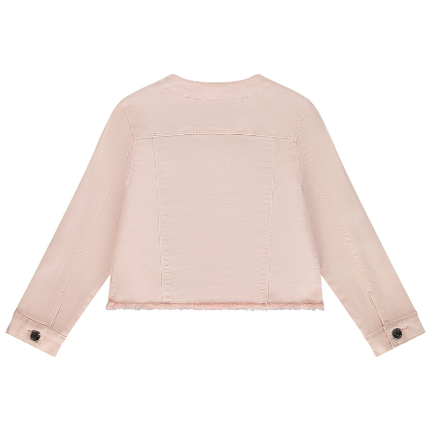 Veste en jean col rond et finition franges pour fille