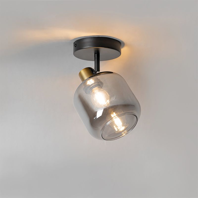 Design plafondspot zwart met goud met smoke glas - Zuzanna